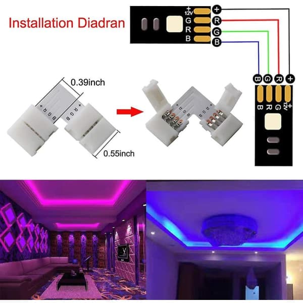 IC 5m 4-polet RGB LED-stribe forlængerledning, LED-stribe connector kit