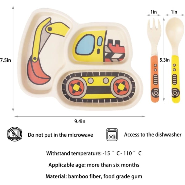 IC Set Bambu Toddler Madpakke Sæt Baby Spildsikker Delbar Tallerken - Baby og Gaffel 3-delt