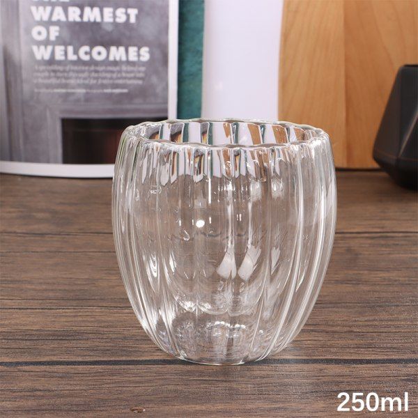 IC Dubbelväggig hög borosilikatglasmugg med ränder, värmebeständig, 250 ml