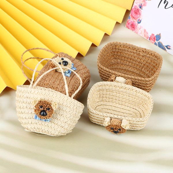 IC 1/12 Dockhus Mini Weave Förvaringskorg Vävd Picknickkorgar D A1