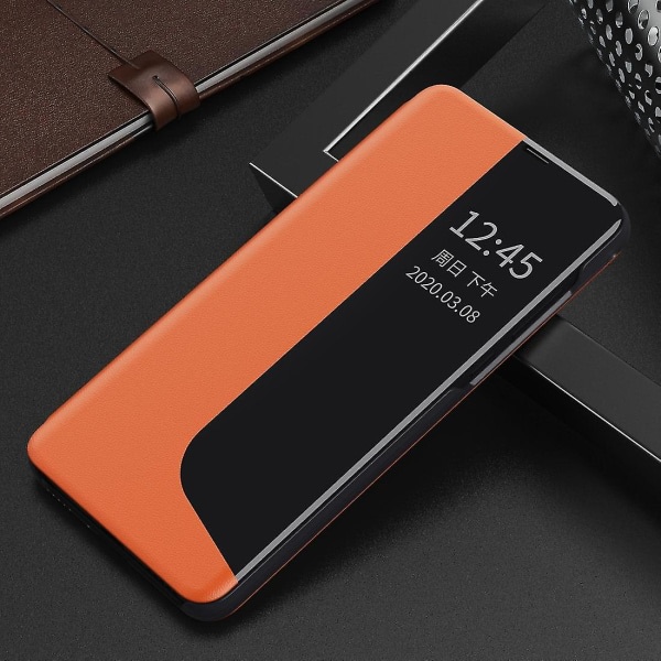 För Huawei P30 Side Display Flip Case Orange
