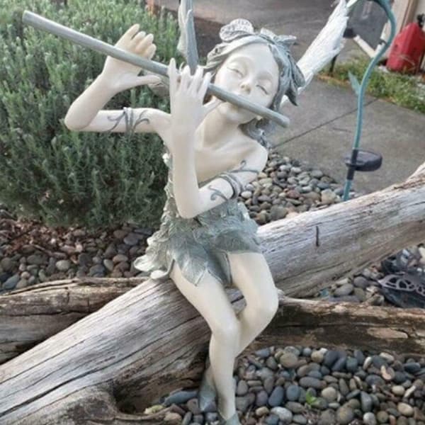 Fehave-statue i harpiks til udendørs terrasse, skulptur til have, græsplæne, springvand, baghaveindretning 16 x 13,5 x 12,7 cm