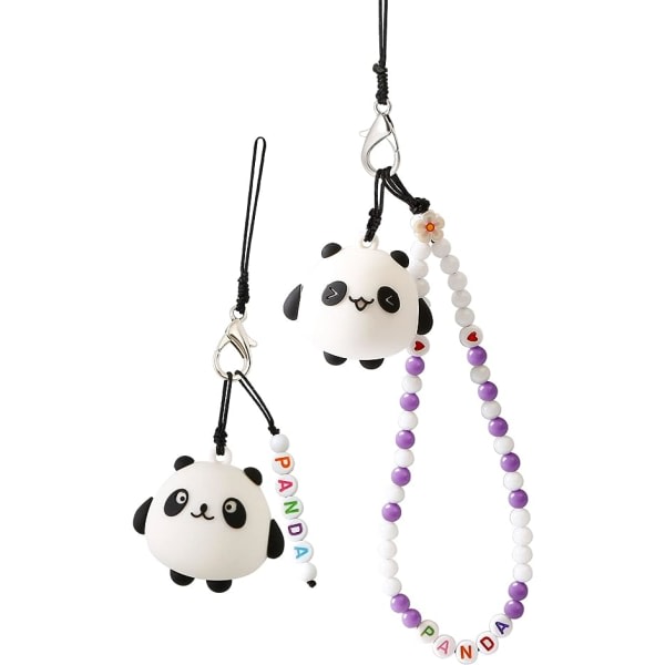 IC 2 stk. telefonremmer Håndleddsrem Anti-tapt sjarm Panda tegneserie nøkkelring Kawaii Akrylperler Lanyard for gutter Jenter Lilla