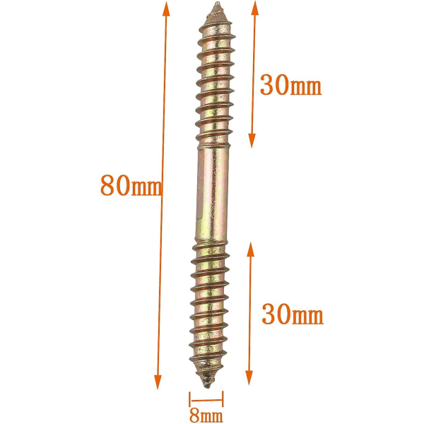 10 kpl Möbelkiinnike-ruuveja - M8 x 80 mm Kaksoispää - Puu Puuhun