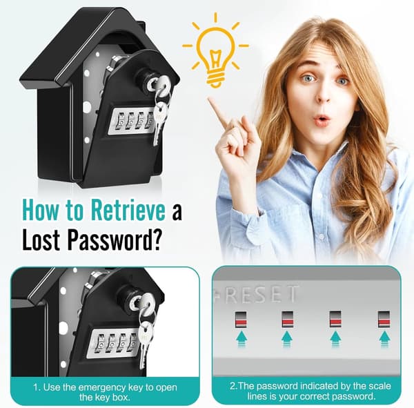Key Cabinet - Safe - with - Combination Lock - Outdoor Use - Lockable - Wall Mount - Keys