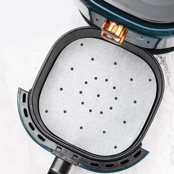 200 stk. bagepapir til Airfryer, 22 cm perforeret bagepapir, firkantet dampkogerpapir til Airfryer, dampkurv