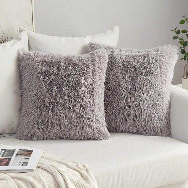Kuddfodral Set med 2 fluffiga fuskpäls