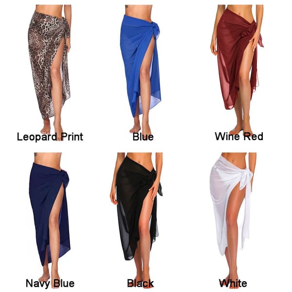 Lang Sarong Cover Up Kvinner Chiffon Strand Wrap VINRØD wine red