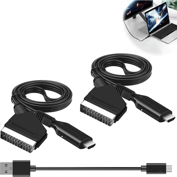 2 stk. - HDMI-adapter til SCART - Omformer - Videoadapterkabel - Plug & Play - HDMI-adapter - med USB-strømforsyning - svart