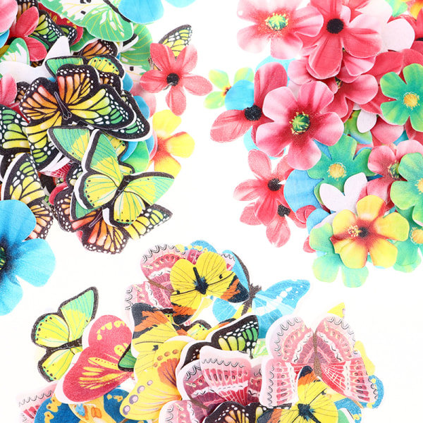 IC Blandede Spiselige Blomster Butterfly Wafer Rispapir Kage Toppers De Multicolor C
