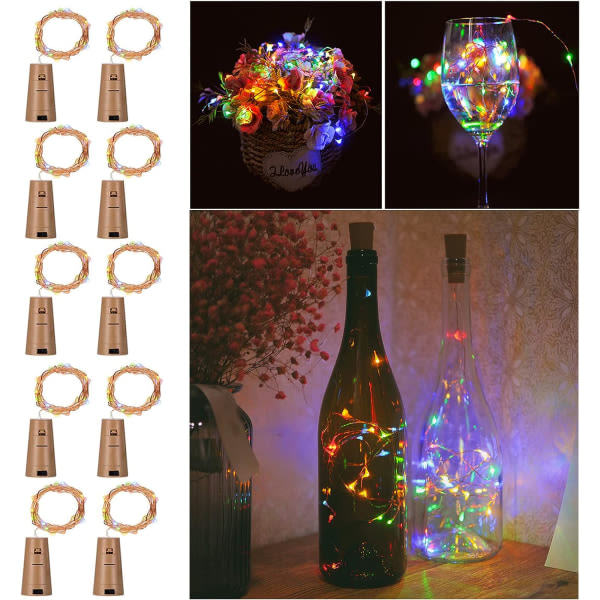10 förpackningar imitation av kork koppar Starry vinflaska Fairy Lights, B