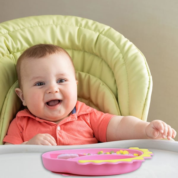 IC Silikon Toddler Skedgafflar Set,Sugplattor för Baby Barn Delad greppskål Självmatande träning BPA-pe baby