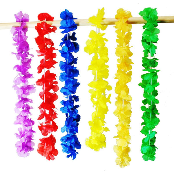 IC 36st Hawaiianska volangsimulerad färgglada Luau Silkeblom Leis Jumbo Halsband för Tropisk Ö Beach Temafest Event