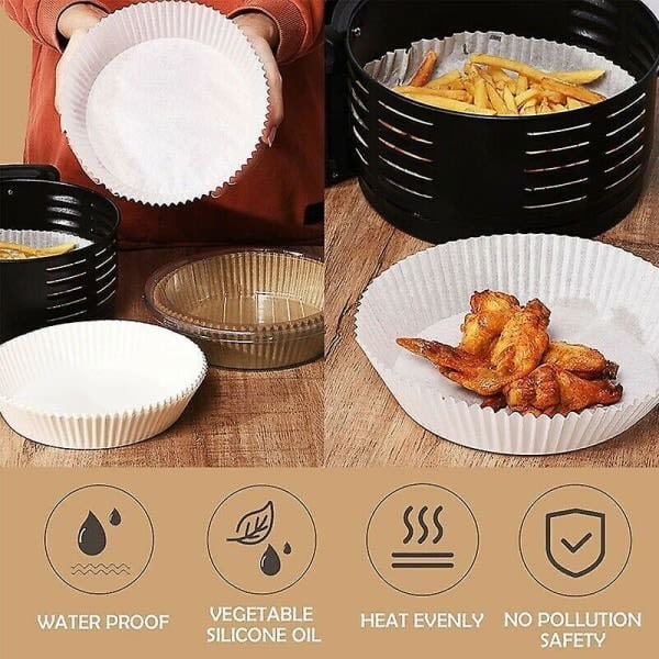 100 stk Air Fryer Engangspapir Non-Stick Liner Pan Pergament Bagepapir