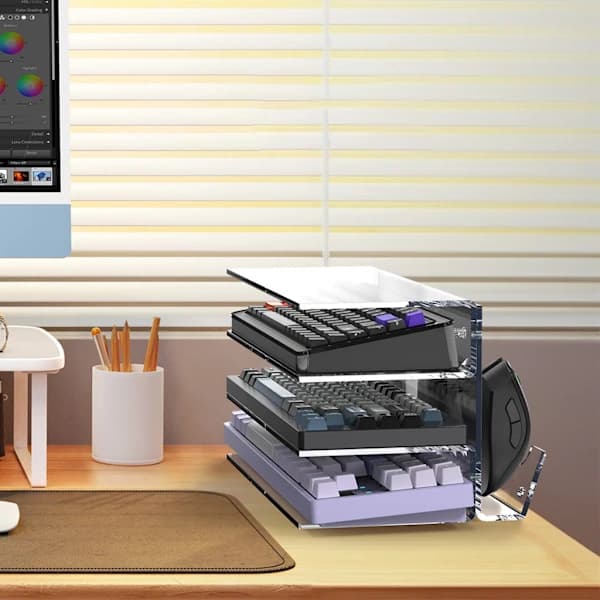 Elegant Acrylic Keyboard Mouse Shelf 3-Tier Keyboard Storage Rack Holder