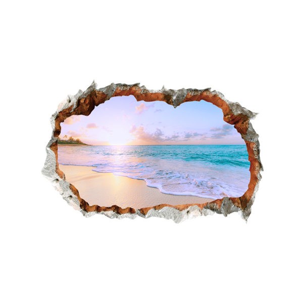 IC 3D-väggdekaler HOLIDAY ISLAND (60x40 cm) Självhäftande väggdekal landskap strand hav hav palmträd Dekoration för vardagsrum sovrum kök