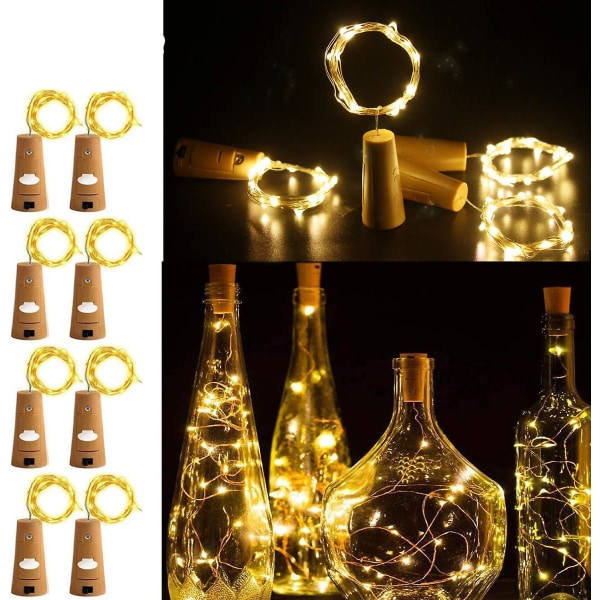 8-pakkivinflaskkorkkien jouluvalot, 15 LED-valoa, paristokäyttöiset tähtivalot DIY-jouluun, Halloweeniin, hääjuhliin, sisä- ja ulkokäyttöön (lämmin valkoinen)