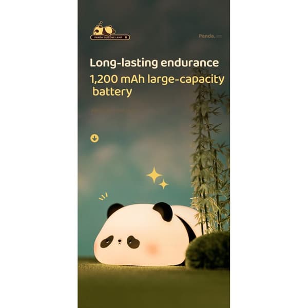 Panda Sove Lys Lampe Nattelys Touch Control Dimmer Silikonlampe Black Svart