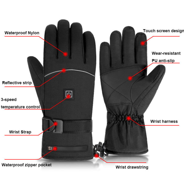 Uppvärmda handskar för män kvinnor, oppladdningsbara elektriska uppvärmda handskar