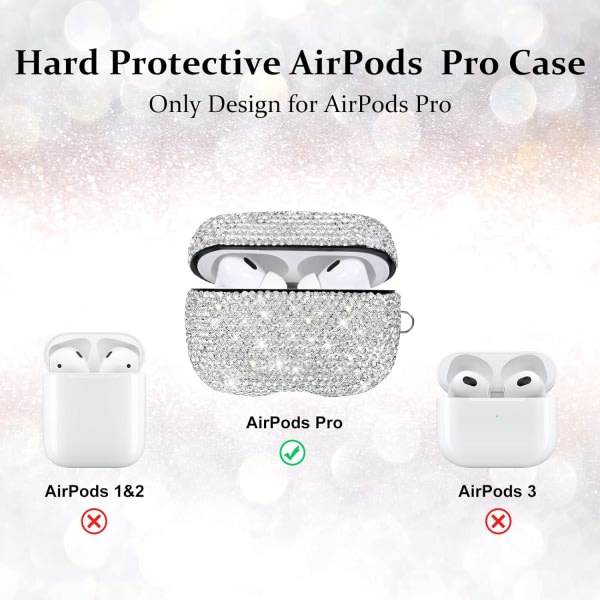 IC Kompatibel med AirPods 1 & 2 Case, Nyckelring+Anti-Lost Rem+Ear Krokar+ Watch , Skyddande Bling Crystal Glitter Luxury-Pink