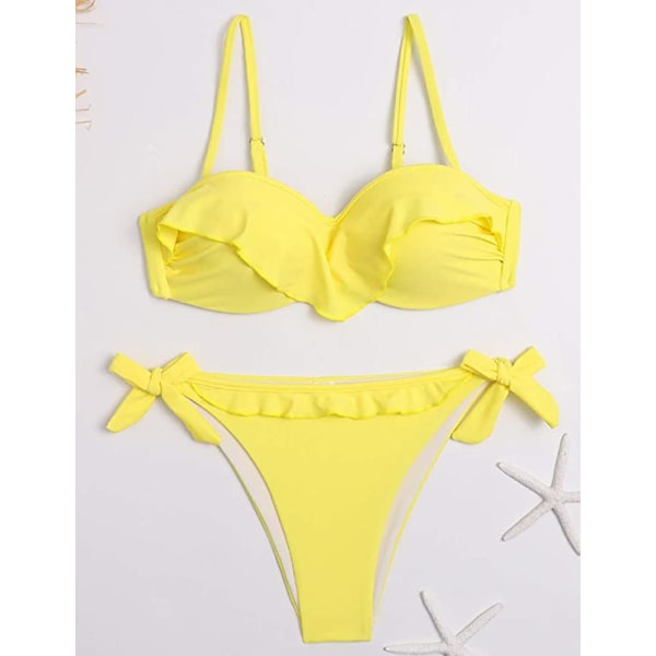 IC NOE Kvinners Bikini Volang Topp Side Tie Bunn Todelt