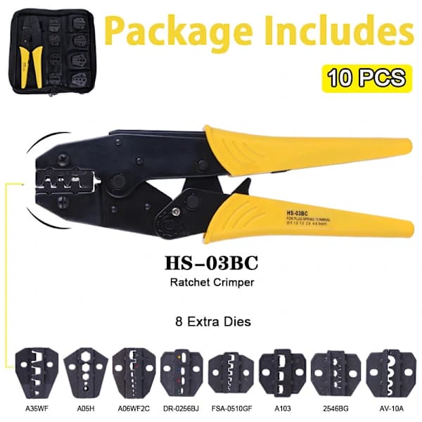 0,5-6mm² Cable Connectors Terminal Ratchet Crimping Wire Crimper Pliers Tool Kit