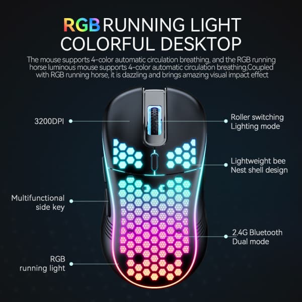 IC PC Langaton RGB-pelihiiri Bluetooth-yhteydellä