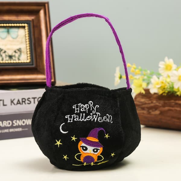 Broderte Halloween 6D Godtepose Gresskarveske Kurv Barnerekvisitter Medium Pumpkin