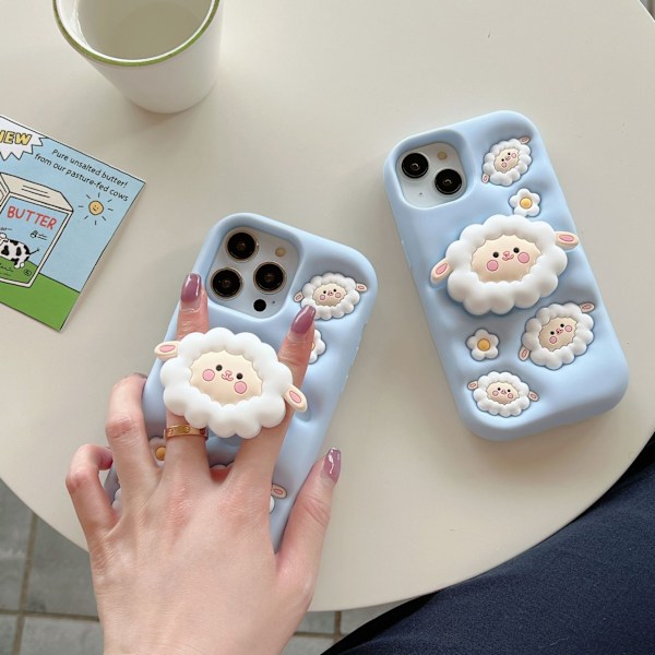 Passer til iPhone16Promax mobiltelefon etui Apple 13/14 beslag lam iPhone15 silikone anti-fald etui Sheep bracket iP13/14