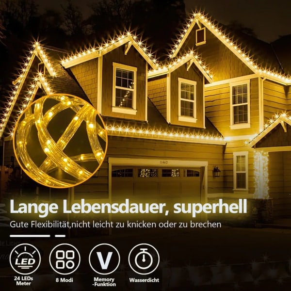 LED-strips - 30M - Varmhvit innendørs/utendørs - IP44 - Slanglys girlang