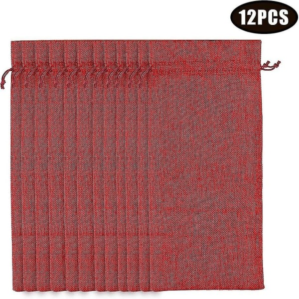Jutevinpåsar, 36x16 cm röda juteflaska presentpåsar med dragsko för festgodis (för 750 ml vinflaska) vinröd 12 st