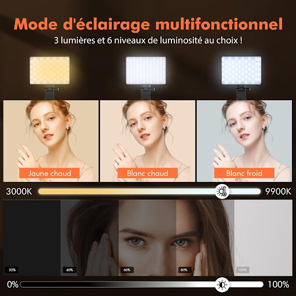 LED Selfie-lys med klips, 72 LED bærbart videolys, 3000-9900K