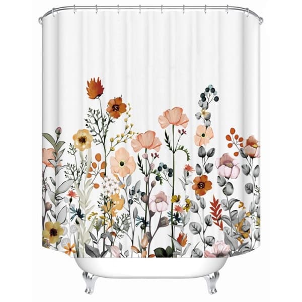 Duschdraperi, Tyg Duschdraperi Fodrat Blommigt Vitt