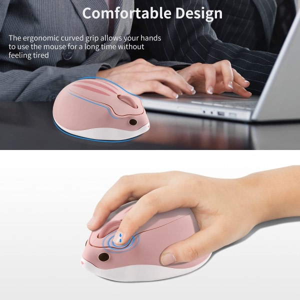 Trådløs må Søt hamsterformat datamaskin 1200DPI Mindre lyd Bærbar USB -mus Trådløs mus for PC Bærbar datamaskin Notebook (rosa)