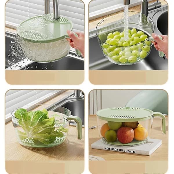 Rice Rinser Strainer Bowl for Cleaning Fruits and Vegetables - Durable Plastic, Large Capacity, Easy Use and Drainage