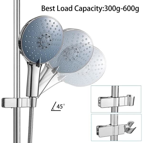 Justerbar handduschhållare - svängbar 45°, passar 18-25 mm duschstång, förkromad ABS duschhållare (silver)