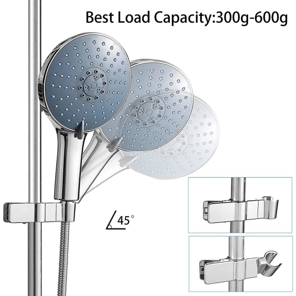 Säädettävä käsisuihkupidike - kääntyvä 45°, sopii 18-25 mm halkaisijaltaan olevaan suihkutankoon, kromattu ABS-suihkupidike (hopea)