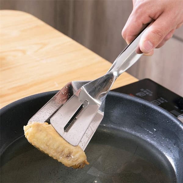 Fødevareclips i rustfrit stål, dobbeltsidet skovlclips, sølv, 25,8x7,2 cm, til stegning og grill, 2 stk.