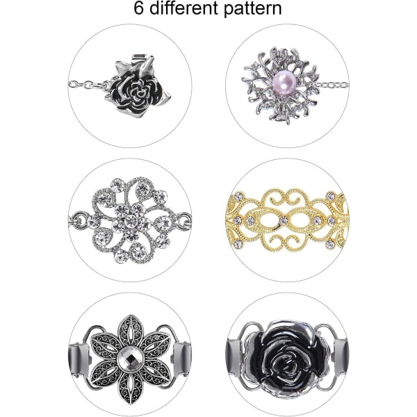 IC 6 delar Retro Cardigan Clip Tröja Krage Clip Antika Blommor Mönster Sjal Clips Klänningar Sjal Clip för kvinnor Flickor