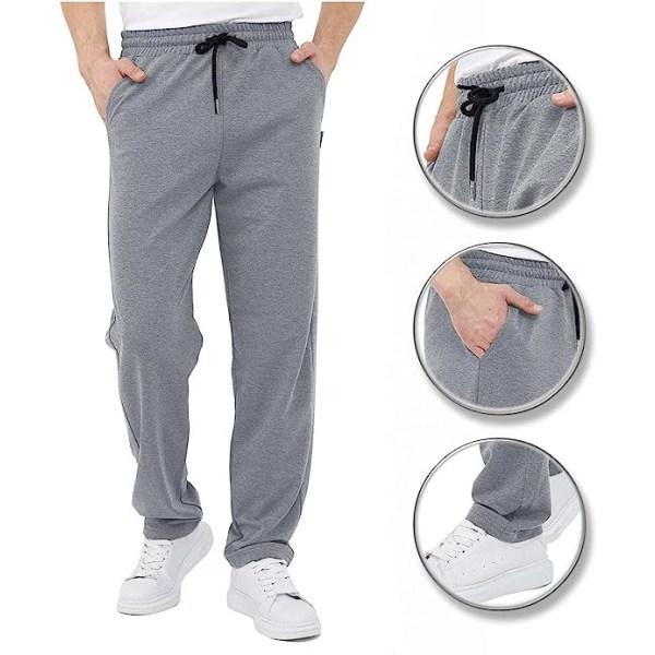IC Träningsbyxor för män med fickor, Casual Herrbyxor Plus Size Lös elastisk midja Dragsko Joggingbyxa