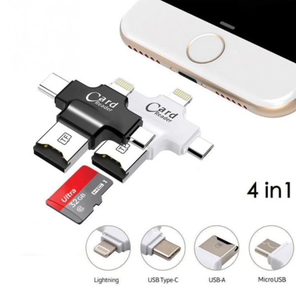 IC 4-in-1-kortlukija Type-c/Lightning/Micro USB/ USB 2.0 kaikki yhdessä musta