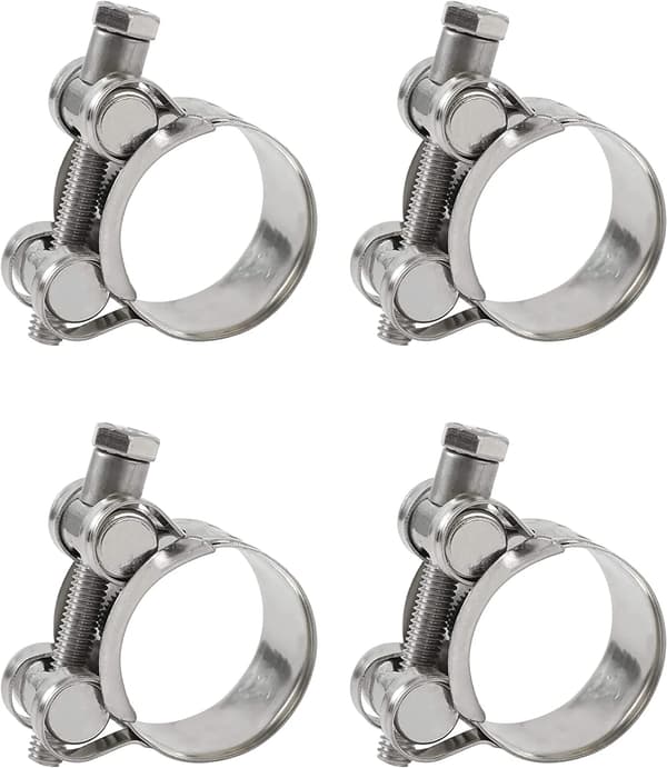 4-pak 1 tomme T-bolt slangeklemmer, kraftig rustfrit stål, til 26 mm til 28 mm ID-slanger, sølv