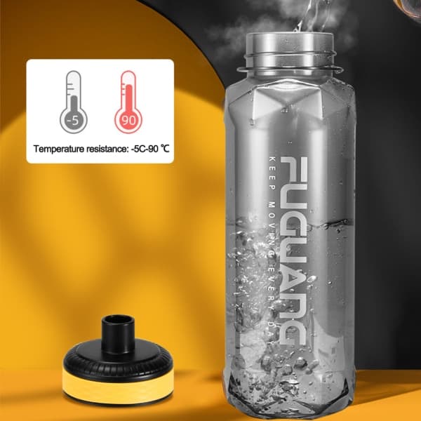 IC Vandflaske med sugerør & tidsmarkør - Lækagesikker fliptop 1400ML sort