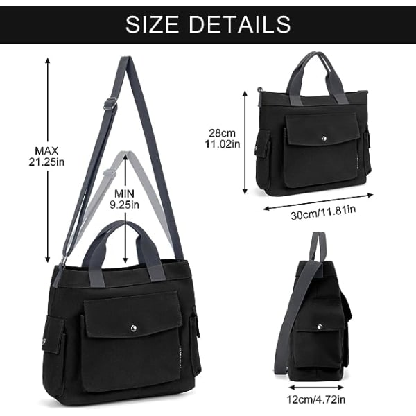 IC Canvas Tote Bag for Women 14 Inch Large Crossbody Canvas Bag with Multi Pockets Canvas Crossbody Bag Top Handle Shoulder Bag Work Bags