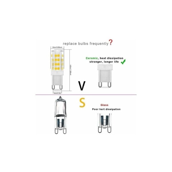 G9 5W LED Pære, 40W Ækvivalent, Varm Hvid 3000k, 220-240V, 360° Spredningsvinkel, Pakke med 10