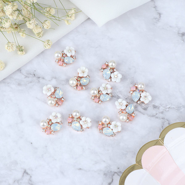 IC 10 STK Blomster Rhinestone Knapper Flatback Plating Perle Hårnål