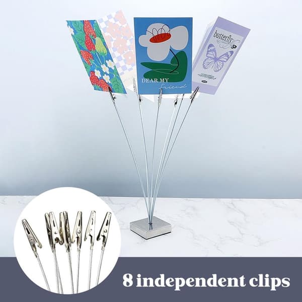 Fotorammeholder med 8 klips - Memotavle, Skrivebordsstativ - til Hjem, Kontor, Bryllupper - 25.6*6.3*6.3 cm - Sølv