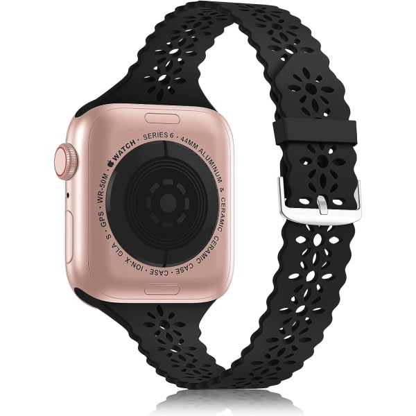 IC Silikonbånd og spets-kompatibel med Apple Watch-bånd 38 mm 40 mm 42 mm 44 mm kvinner-(38/40/41 mm svart)