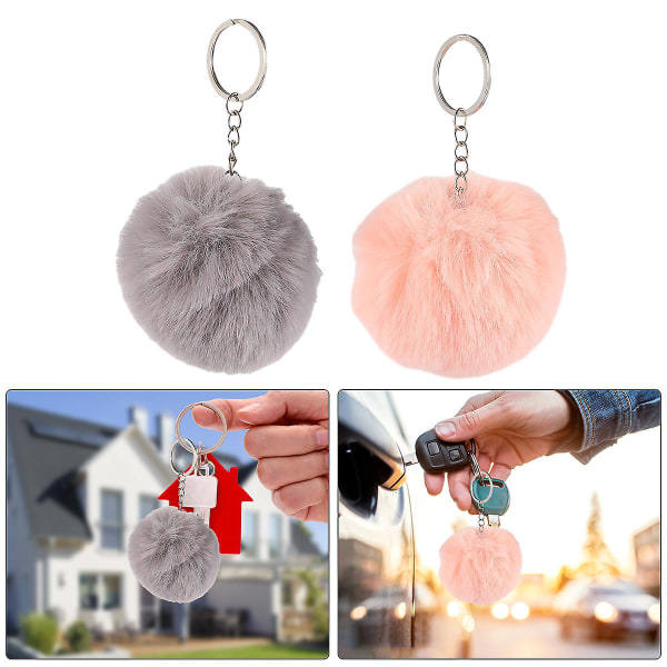 2 stk. Plysj Nøkkelring Faux Fur Nøkkelringer Pompoms Nøkkelring IC