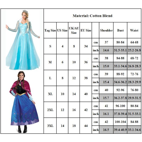 Frysta Prinsessan Elsa Anna Cosplay Kostym Dam Party Klänning Kappa Klänning Elsa Elsa 2XL